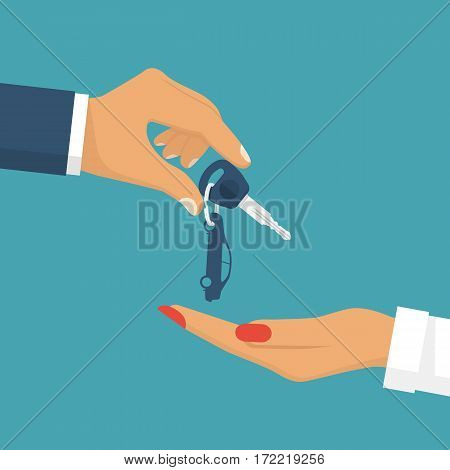 Man Pass Car Keys Female. Woman Driving