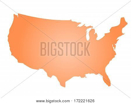 Orange radial gradient silhouette map of United States of America, aka USA. Vector illustration.