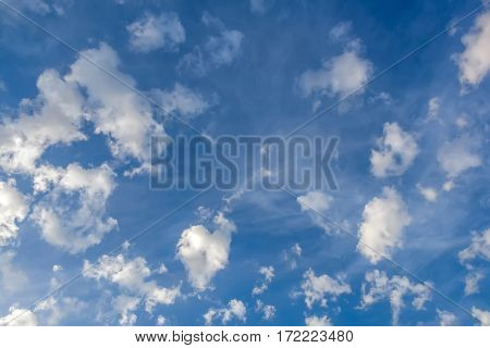 clouds in the form of bizarre shapes on a bright blue sky