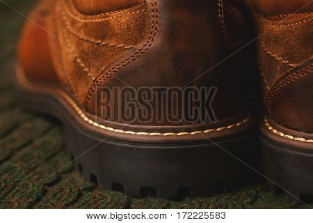 leather shoes close up, rear view. High sole