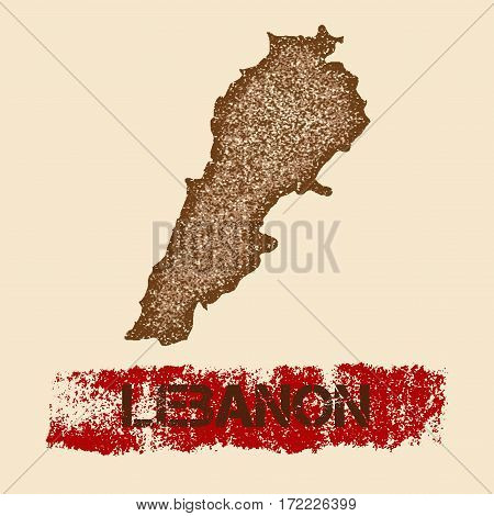 Lebanon Distressed Map. Grunge Patriotic Poster With Textured Country Ink Stamp And Roller Paint Mar