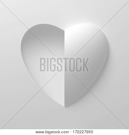 Concept Of White Heart Shape On White Background. One Side Is Concave And The Other Side Is Convex. 3D Illustration.