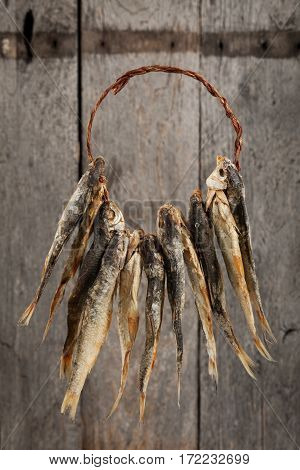 Dried and Salted Fish for Beer traditional Russian snack. Selective focus.