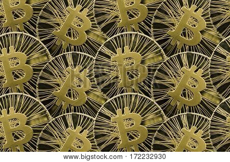 Many Shiny Gold Bitcoin Coins For Background Or Texture