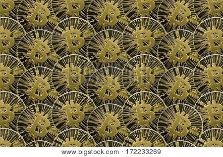 Many Shiny Gold Bitcoin Coins For Background Or Texture