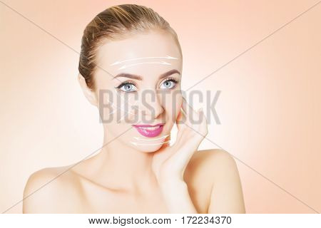 beauty woman face with surgery marks for graphic design