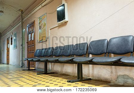 BALASHIKHA/ RUSSIA - OCTOBGER 13. Interior of a corridor in the old city hospital on October 13, 2015. City Balashikha, Moscow region, Russia.
