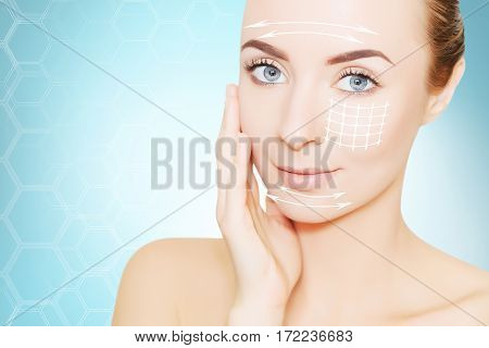 renovating skin concpet. woman face portrait with lifting marks