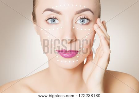 beauty woman face with surgery marks for graphic design