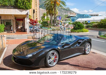 Monaco, Monte Carlo - September 17, 2016:  Supercar Ferrari at the city street.
