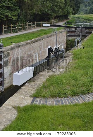 Restored Ham Mill Lock and Gates from Bridge Thames & Severn Canal Thrupp Stroud Gloucestershire