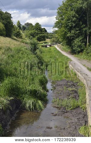 Griffin's Mill Lock on Thames & Severn Canal Viewed from Jubilee Footbridge Brimscombe Stroud Gloucestershire