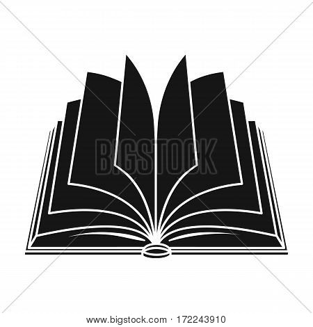 Opened book icon in black design isolated on white background. Books symbol stock vector illustration.