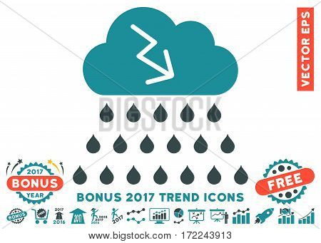 Soft Blue Thunderstorm Rain Cloud pictograph with bonus 2017 trend clip art. Vector illustration style is flat iconic bicolor symbols white background.