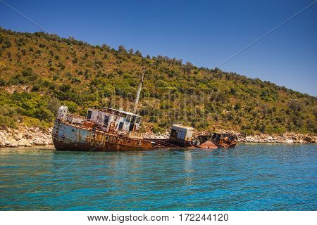 The shipwreck into Alonissos National Marine Park on August 2016 Greece