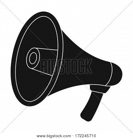 Megaphone icon in black design isolated on white background. Police symbol stock vector illustration.