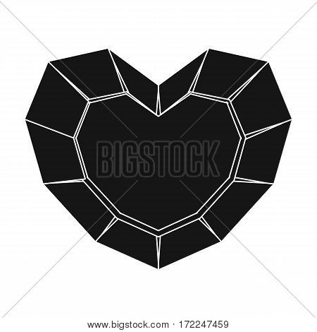 Heart-shaped gemstone icon in black design isolated on white background. Precious minerals and jeweler symbol stock vector illustration.