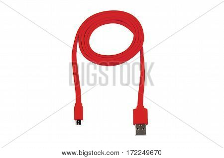 red usb-cable micro usb isolated on white background