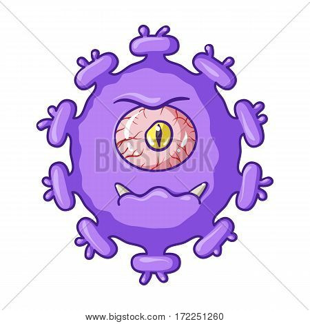Purple virus icon in cartoon design isolated on white background. Viruses and bacteries symbol stock vector illustration.