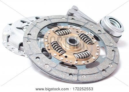 Brand new clutch kit on the white background