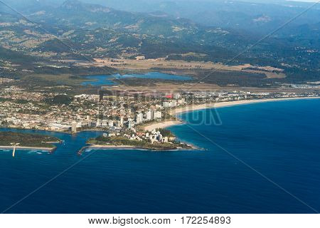 Aerial View Of Coolangatta Town And Geenmount Beach