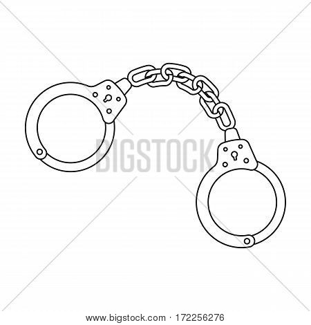 Handcuffs icon in outline design isolated on white background. Police symbol stock vector illustration.