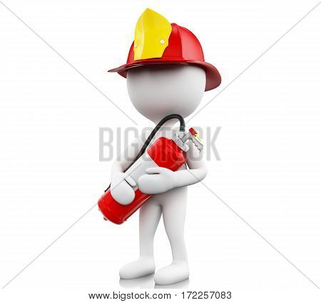 3D Fireman With Helment And Extinguisher.