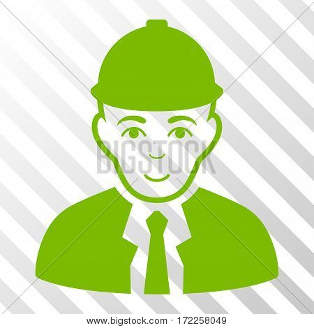 Eco Green Engineer interface toolbar icon. Vector pictogram style is a flat symbol on diagonally hatched transparent background.