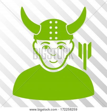 Eco Green Horned Warrior interface pictogram. Vector pictograph style is a flat symbol on diagonally hatched transparent background.