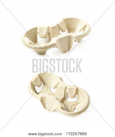 Pressed cardboard paper double cup holder isolated over the white background, set of two different foreshortenings