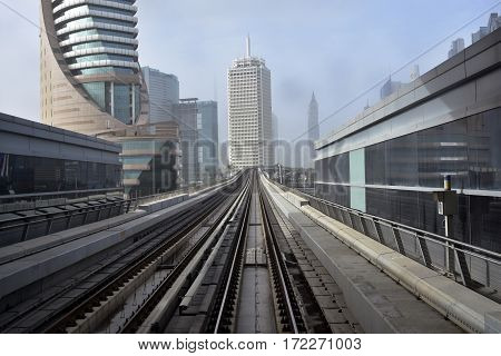 Dubai, United Arab Emirates - February 19, 2017, The Dubai Metro is a driverless, fully automated metro rail network in Dubai, United Arab Emirates