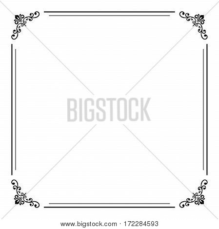 Classic square frame with arabesques and orient elements. Abstract fine ornament with place for text. Black and white colors