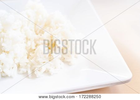 Close Up Jasmine Rice On White Dish On Table,thai Food Style