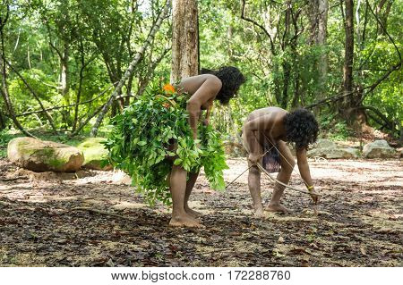 Vedda man holding bow and arrows. Veddas are an indigenous people of Sri Lanka living in tribes in the jungle
