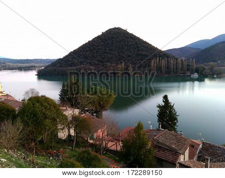 The mysterious pyramid of Piediluco lake in Umbria