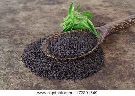 raw basil seed, herb in Thai, aids digestion as a laxative