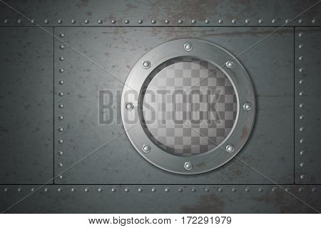 Submarine metal side porthole for underwater travel cartoon vector illustration