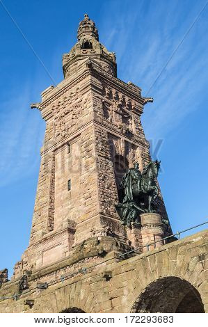 Wilhelm I Monument on Kyffhaeuser Mountain Thuringia Germany under blue sky