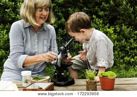 Grandma Kid Nature Exploring Concept