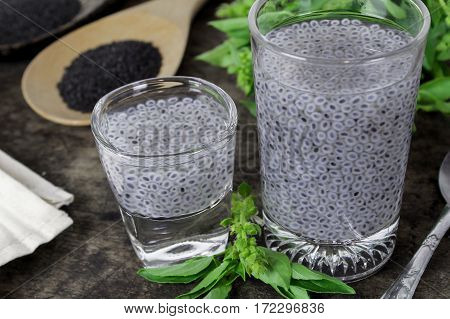 basil seeds soak in water, herb in Thai