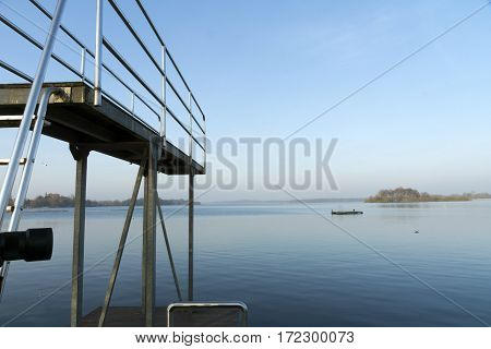 Jumpboard in the lake in clear sky