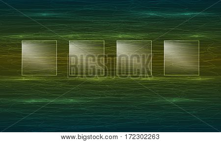 Hand written abstract background and four glass objects