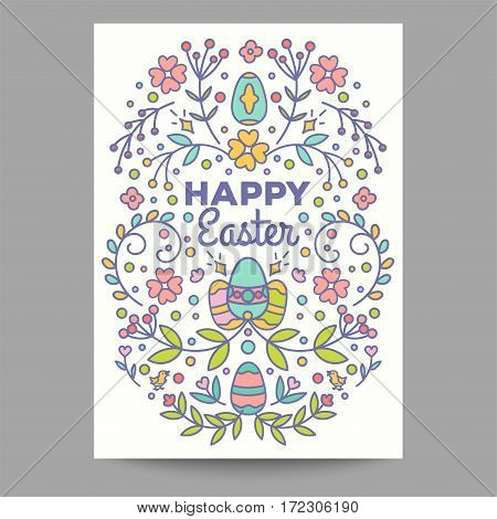 Happy easter card design vector illustration. Line style