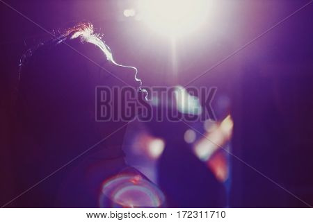 Beautiful Girl On The Background Of The Projector