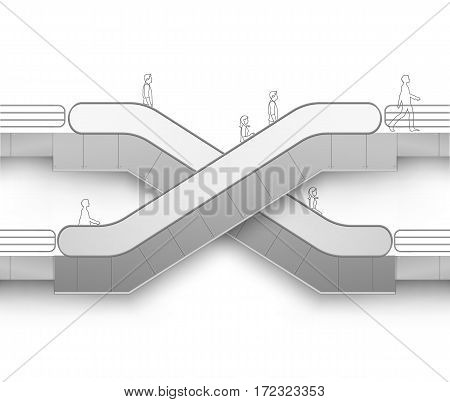 Vector Modern Escalator with Place for Advertising Side view Isolated on White Background