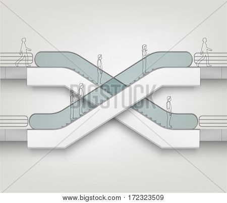 Vector Modern Escalator with Place for Advertising Side view Isolated on White Background