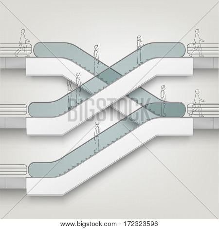 Vector Modern Escalator with Place for Advertising Side view Isolated on White Background