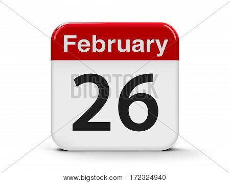 Calendar web button - The Twenty Sixth of February three-dimensional rendering 3D illustration