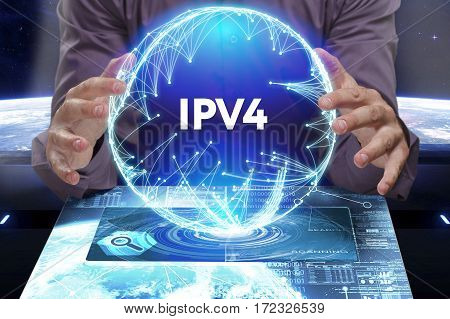 Business, Technology, Internet And Network Concept. Young Businessman Shows The Word On The Virtual