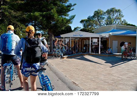 People lining up and waiting to be served at the Pedal & Flipper on Rottnest Island